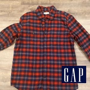 Gap Shirt Mens Med Red/Blue Plaid Flannel Long Sleeve Cotton Great Condition